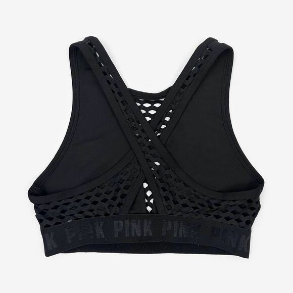 PINK Victoria’s Secret Ultimate High Neck Mesh Sports Bra Small Black Unlined - Picture 2 of 9